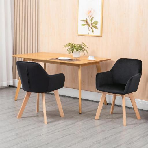 Juego de 2 Sillas de Comedor Modernas Tapizadas en Terciopelo con Patas de Madera para Salón 54x57x80 cm Negro