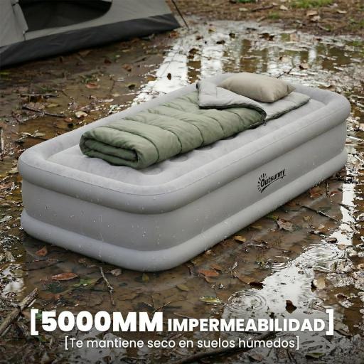 Colchón Hinchable Individual Plegable con Bomba Inflado 3 Min Desinflado 2 Min Bolsa Carga 200 kg 190x97x39 cm Gris [2]