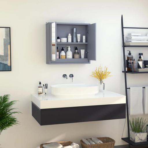 Armario de Baño con Espejo con 2 Puertas y Estante Ajustable Mueble Colgante de Baño para Aseo Estilo Moderno 48x14,5x45 cm Gris [8]
