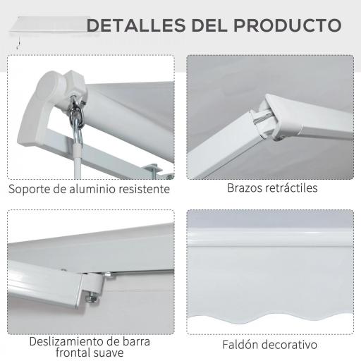 Toldo Manual Retráctil 350x250 cm Toldo para Balcón con Manivela de Metal Impermeable y Anti-UV Toldo Enrollable de Exterior para Jardín Terraza Ventanas Blanco [4]