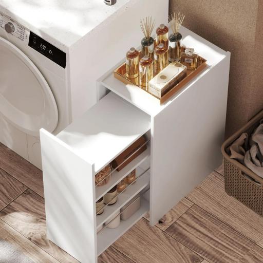 Mueble de Baño Estrecho con Cajón y Ruedas Organizador Independiente con 3 Compartimentos 47x30x66,5 cm Blanco [2]