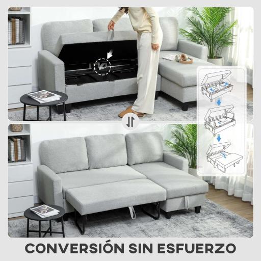 Sofá Cama Chaise Longue de 3 Plazas Chaise Longue Reversible Ambos Lados con Almacenaje con Fundas Removibles Gris [5]