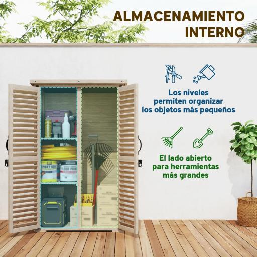 Caseta de Jardín de Madera 75x50x118 cm Armario para Almacenaje de Herramientas con 2 Estantes y 2 Puertas Natural [2]