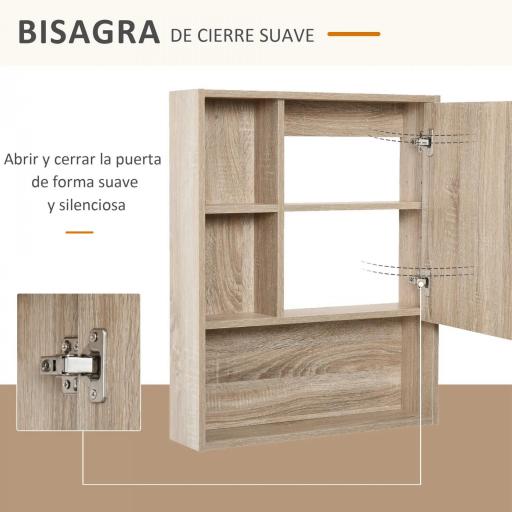 Armario con Espejo Armario de Baño Montado en Pared con Estante Ajustable en Altura Espacio Interno Estantes Abiertos 60x15x76 cm Grano de Roble [5]