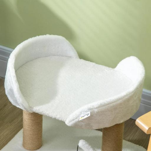 Árbol Rascador para Gatos Pequeños Altura 42 cm con Nido Bolas Colgantes y Postes de Sisal 48x38x42 cm Blanco [6]