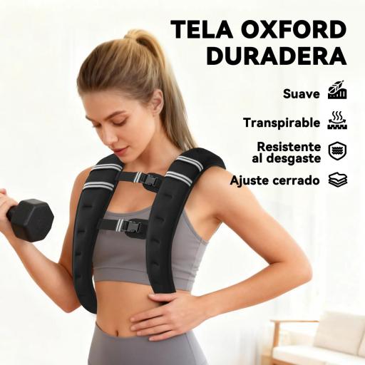 Chaleco Lastrado 5 kg con 2 Correas Ajustables y Bandas Reflectantes para Entrenamiento de Fuerza Jogging Negro [3]