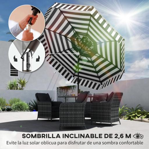 Sombrilla de Jardín Inclinable Ø263 cm con Protección UV30+ Techo Doble Ventilado y Manivela para Patio Jardín y Piscina [2]