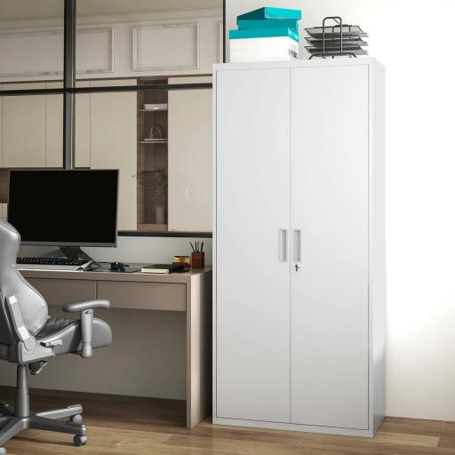 Archivador con Llave Estantes Ajustable Armario Archivador Metálico para Oficina Estudio Salón 80x40x180 cm Blanco [1]
