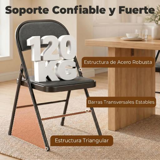Juego de 4 Sillas Plegables Acolchadas con Respaldo y Estructura de Acero para Salón Comedor Cocina 45x46x78 cm Negro [6]