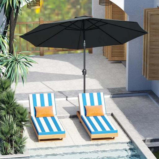 Sombrilla de Jardín Ø295x250 cm con Manivela Parasol Exterior con Mecanismo de Inclinación y Poste Desmontable de Metal para Terraza Piscina Patio Gris Oscuro
