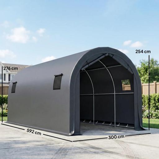 Garaje Exterior para Coche 3x6 m Impermeable con Tejido PE Resistente Marco de Metal Galvanizado UPF 30+ Gris Oscuro [1]
