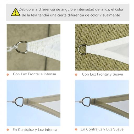 Toldo Vela Triangular 6x6x6 m Vela de Sombra para Jardín Patio Terraza Poliéster Anti UV Color Crema [6]