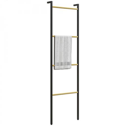 Toallero Apoyado en la Pared Toallero de Baño con 4 Barras de Bambú y Marco de Acero 49x5,5x167,5 cm Negro y Natural [8]
