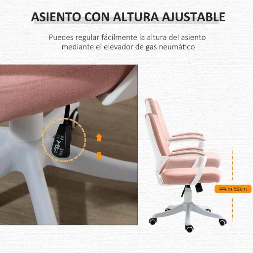 Silla de Escritorio Giratoria Silla de Oficina Basculante con Reposabrazos y Altura Ajustable 62x69x92-100 cm Rosa [2]