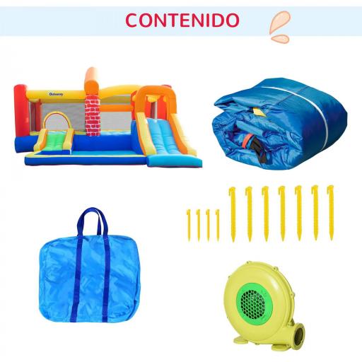 Castillo Hinchable con 2 Toboganes 2 Camas de Salto y Piscina para Niños +3 Años Incluye Inflador y Bolsa de Transporte para Interior Exterior 380x370x230 cm Multicolor [7]