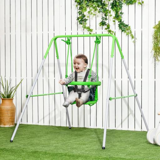 Columpio Infantil para 6-36 Meses con Respaldo y Cinturón de Seguridad para Interior Exterior 122x146x122 cm Verde