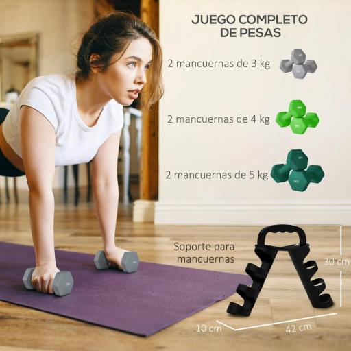 Juego de Mancuernas 2 x3kg 2 x4kg 2 x5kg con Soporte de Almacenamiento para Ejercicio Entrenamiento Multicolor [2]