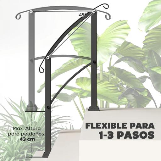 Barandilla de Escalera 71 cm con Kit de Instalación Ángulo Ajustable para 1-3 Escalones para Exterior Terraza Negro [4]
