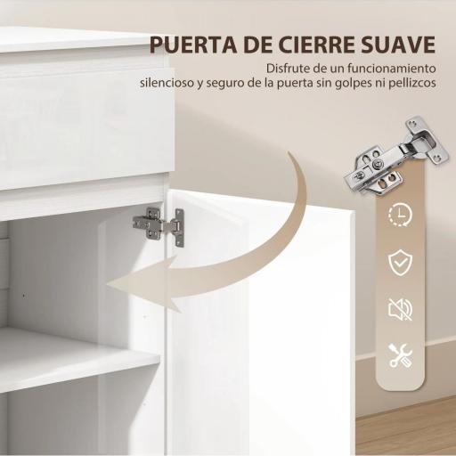 Aparador de Salón con 5 Cajones Estantes Ajustables Puerta de Cierre Suave 100x40x80 cm Blanco Brillo [4]