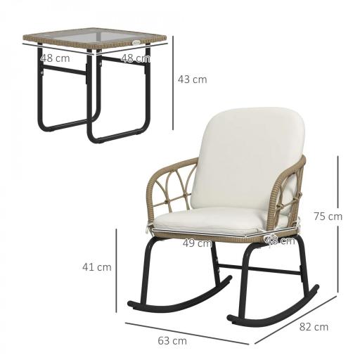 Conjunto de Muebles de Ratán de 3 Piezas con 1 Mesa de Centro 2 Mecedoras y Cojines para Jardín Crema y Beige [1]