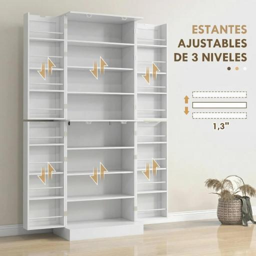 Armario Despensa de Cocina con 4 Puertas con Estantes Estantes Ajustables para Sala de Estar Comedor Blanco [6]