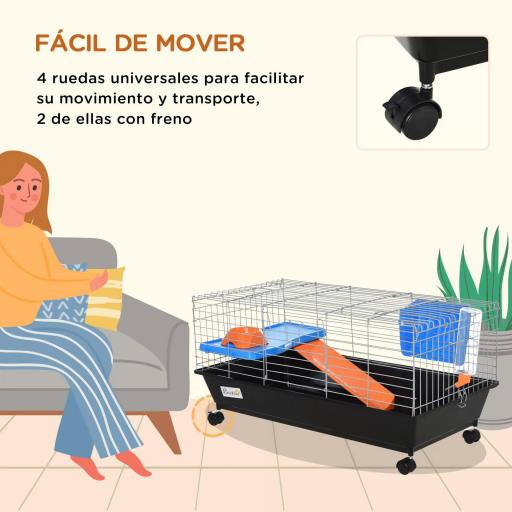 Jaula para Roedores Pequeños con Ruedas Hábitat para Hurones Conejillo de Indias con Comedero Bebedero Rampa y Techo Abrible 89x44x43 cm Negro [3]