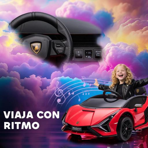 Coche Eléctrico para Niños de +3 Años Lamborghini SIAN Coche de Batería 12V con Mando a Distancia Apertura de Puerta Música MP3 USB y Faros 3-5 km/h 108x62x40 cm Rojo [3]