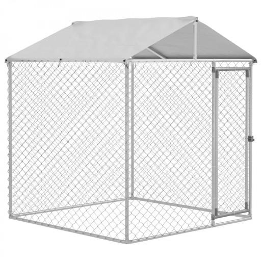 Jaula de Exterior para Perros Medianos con Cerradura Marco de Acero Toldo Impermeable y Anti-UV 200x200x237 cm Plata [8]