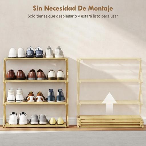 Zapatero Estrecho de Bambú Zapatero Vertical Plegable de 4 Niveles Sin Instalación Natural [2]