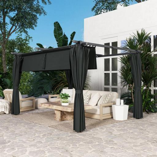 Pérgola con Techo Retráctil 4x3 m Cenador con Paredes Laterales Anti-UV Resistente al Agua para Jardín Patio Gris Oscuro [2]