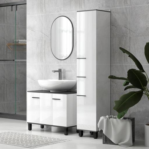 Mueble bajo Lavabo con 2 Puertas y Estantes Ajustables para Lavabo con o sin Pedestal 80x34x60 cm Blanco [7]