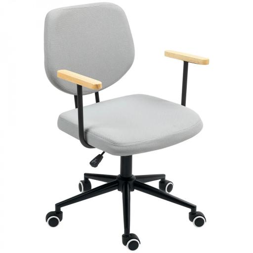 Silla de Oficina Moderna con Reposabrazos de Madera Asiento Ajustable y Ruedas para Oficina y Estudio 59x55x84-94cm Gris [8]
