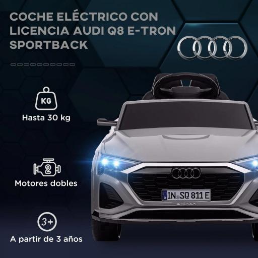 Coche Eléctrico para Niños Audi Q8 etron sportback con Batería 12V Mando a Distancia Faros Bocina y Música Gris [7]