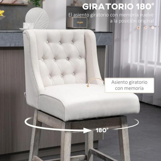 Juego de 2 Taburetes de Bar con Respaldo Taburetes Altos de Cocina Giratorios 180° Patas de Madera 46x57x101 cm Beige [4]