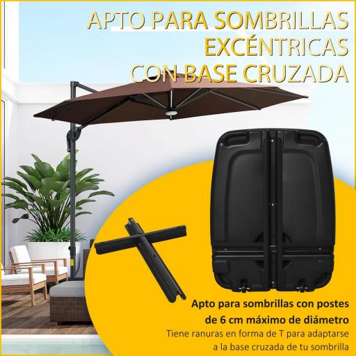 Base de Sombrilla con 2 Ruedas Rellenable de Agua 60 kg Arena 68 kg o Mixto 75 kg 80x60x17 cm Negro [3]