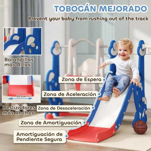  4 en 1 Parque Infantil Interior para +18 Meses Conjunto con Trepador y Canasta con Temática de Cohete Multicolor [5]