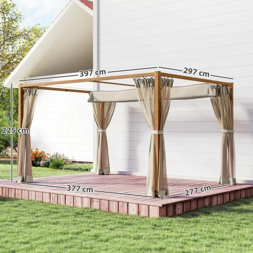 Pérgola de Jardín 4x3 m con Techo Retráctil Mosquiteras Laterales de Malla y Marco de Aluminio para Terraza Natural [1]