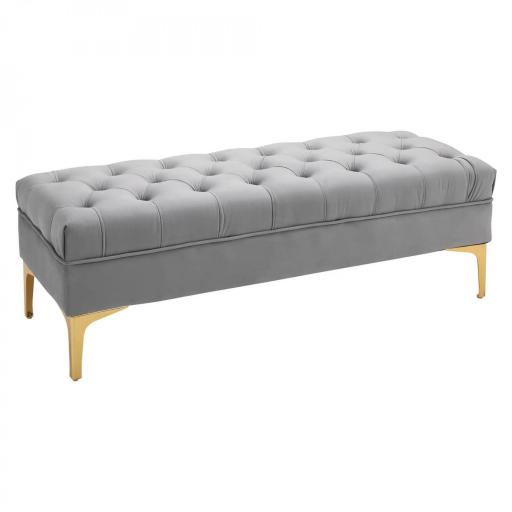 Taburete Pie de Cama Banco de Dormitorio con Asiento Acolchado y Patas Metálicas para Entrada Pasillo 118x45x42 cm Gris [7]