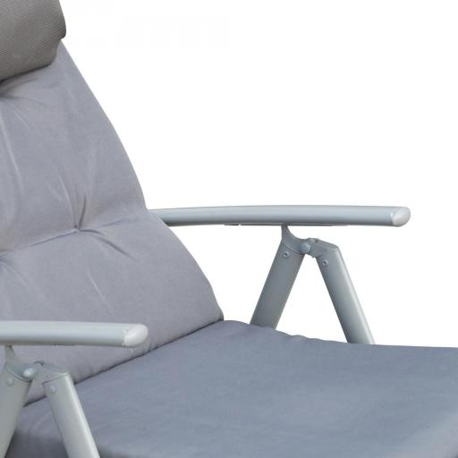 Tumbona Plegable de Jardín con Respaldo Ajustable en 7 Posiciones Cojín Cuerpo Entero y Cabeza 137x63,5x100,5 cm Gris [8]