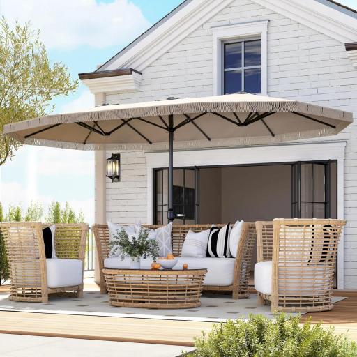 Sombrilla Doble 4,5x2,7 m Sombrilla Terraza Exterior con Manivela Manual Resistente al Agua y Protección UV30+ Crema [4]