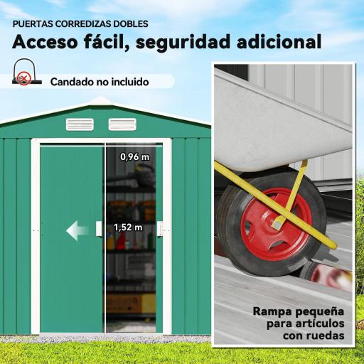 Cobertizo de Jardín 4,9 m² 277x195x192 cm con 2 Puertas Corredizas Base Refuerzo (Suelo NO Incluido) Verde Oscuro [3]