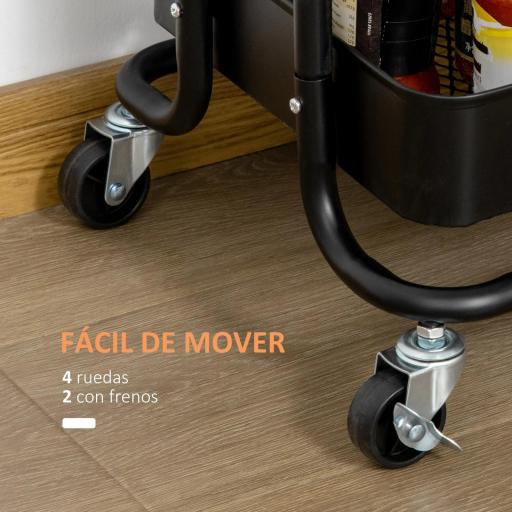 Carrito Auxiliar con Ruedas Carro de Almacenaje de 3 Niveles para Baño Cocina Dormitorio Oficina 46x34,5x76,5 cm Negro [6]