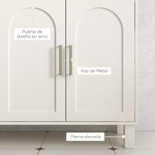 Mueble bajo Lavabo Mueble de Baño Moderno con 2 Puertas y Estantes Ajustables 90x30x63 cm Crema [8]