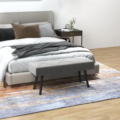 Taburete Pie de Cama Multifuncional con Pies de Acero y Asiento Acolchado para Entrada Pasillo 100x36x45 cm Gris