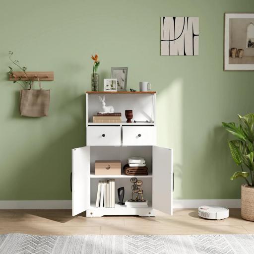 Mueble Auxiliar de Almacenaje con Estantes y Cajones Diseño Clásico para Salón Cocina o Dormitorio 60x31x108 cm Blanco [9]