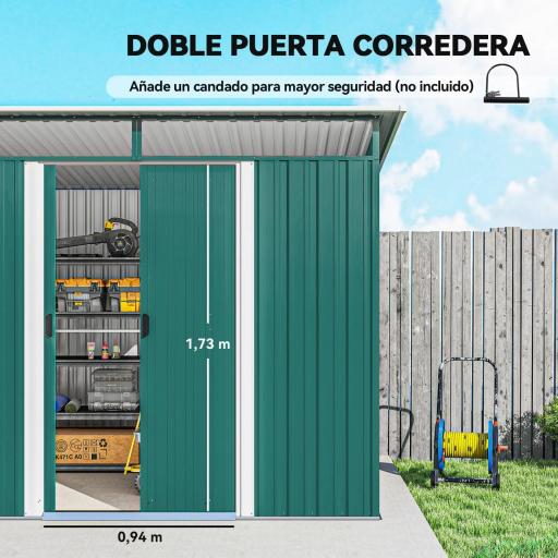 Cobertizo de Jardín Exterior 4,5 m² 260x194x200 cm con Paneles Frontales Transparentes y 2 Puertas Corredizas Verde [3]