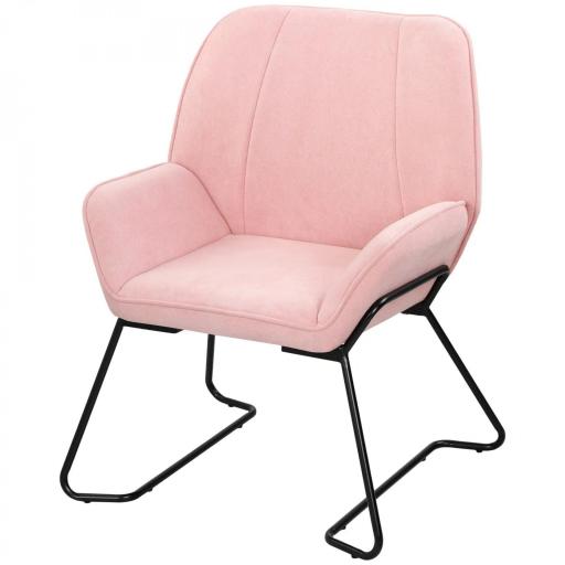 Butaca de Salón con Asiento Ancho y Acolchado Tapizado en Terciopelo Patas de Metal Sillón para Salón Rosa [9]