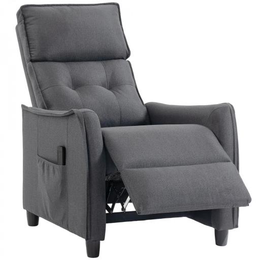 Sillón de Masaje Reclinable con Reposapiés 2 Zonas de Masaje Asiento de Muelles Bolsillos Tapizado en Lino Gris [9]