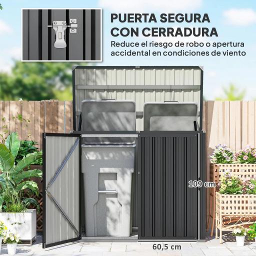 Cobertizo para Contenedor de Basura Doble de Acero Galvanizado de 240L con Tapa Abatible y Puertas con Cerradura Gris [2]