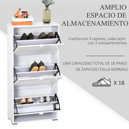 Armario de Zapatos Zapatero Moderno con 3 Cajones Capacidad de 18 Pares de Zapatos para Pasillo 60x26x124 cm Blanco [2]